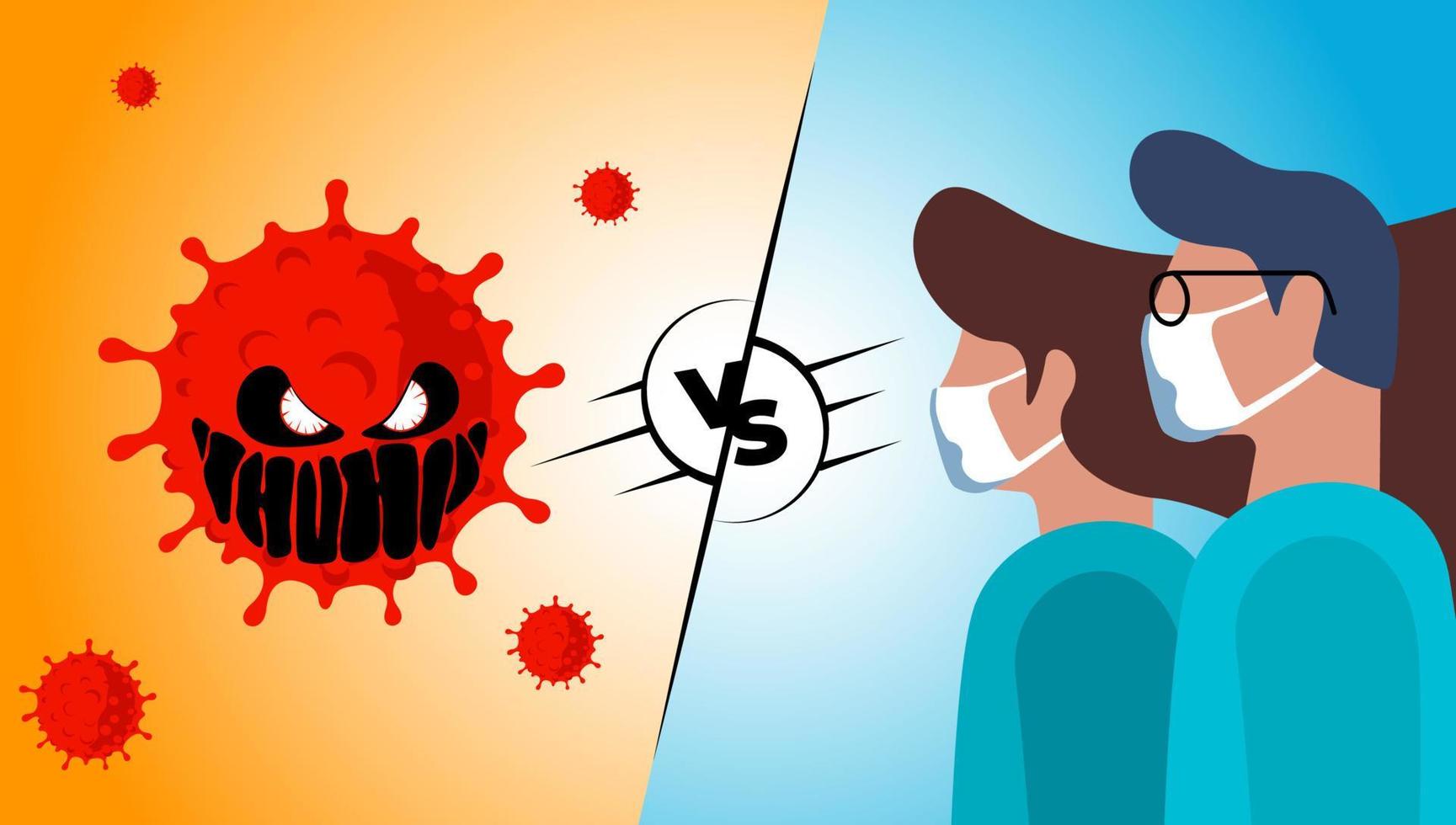 nueva variante del coronavirus de la cepa omicron de covid-19 versus material médico. batalla de médicos vs brote mutado infección mortal corona virus que afecta el sistema respiratorio. ilustración vectorial vector