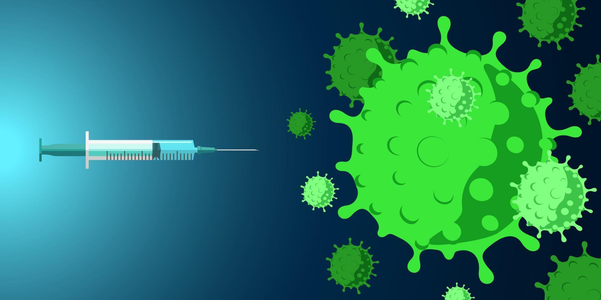 COVID-19 corona virus vaccination. Syringe vaccine injection against coronavirus. Respiratory infection disease epidemic medical prevention, immunization and treatment. Vector eps poster