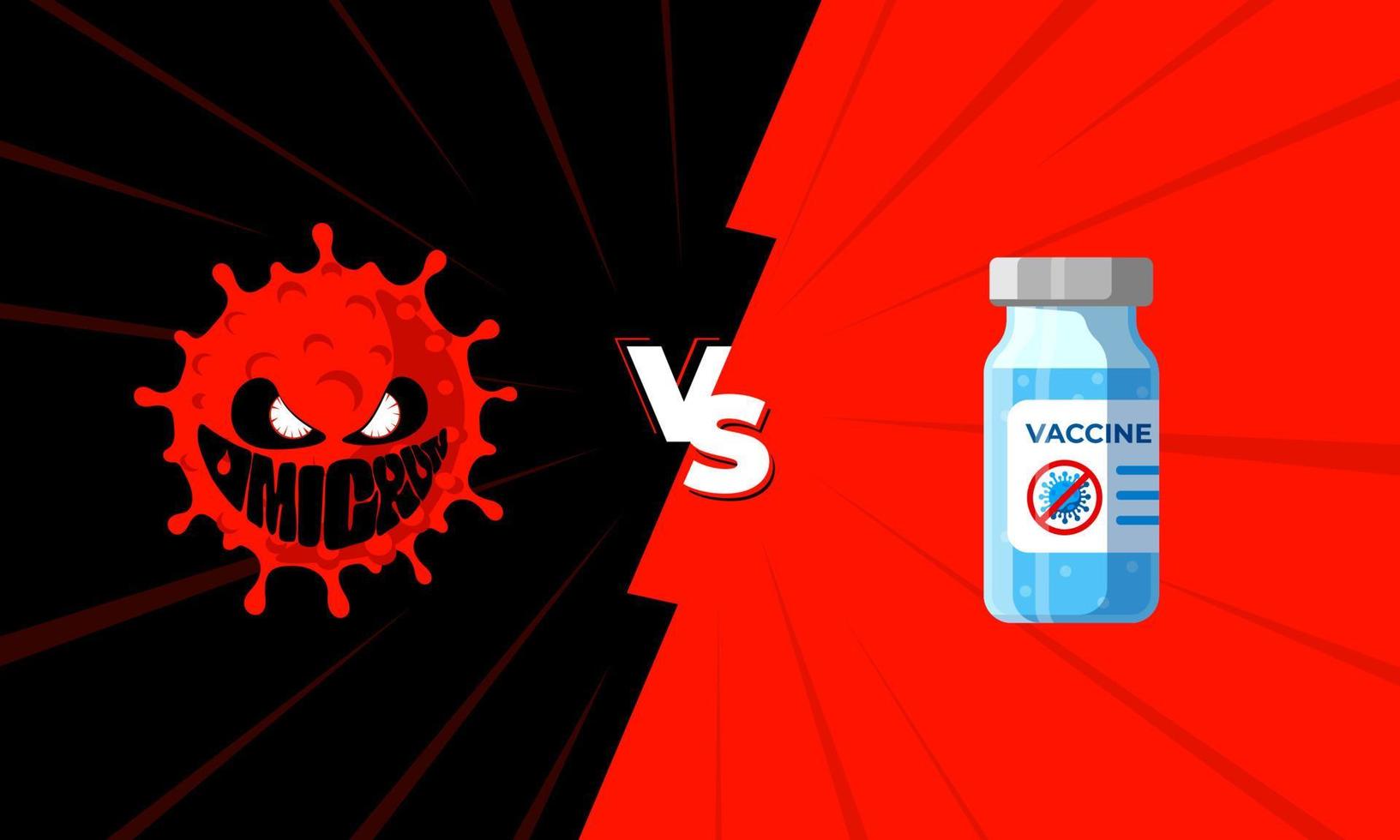 nueva variante de coronavirus de la cepa omicron de covid-19 versus vacunación. confrontación de vial médico con vacuna vs brote mutado infección mortal corona virus que afecta el sistema respiratorio eps vector