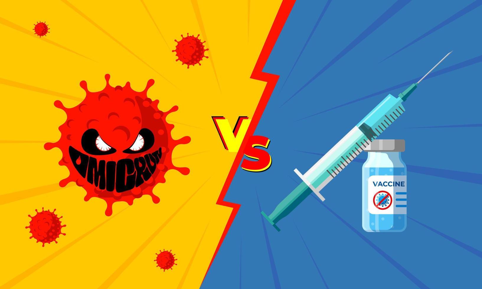 New coronavirus variant of COVID-19 strain omicron versus vaccination. Battle of medical vaccine vs mutated outbreak deadly infection corona virus that affects respiratory system. Banner vector