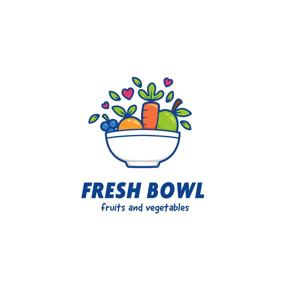 Plantilla de icono de logotipo de tazón de batido fresco de frutas y verduras vector