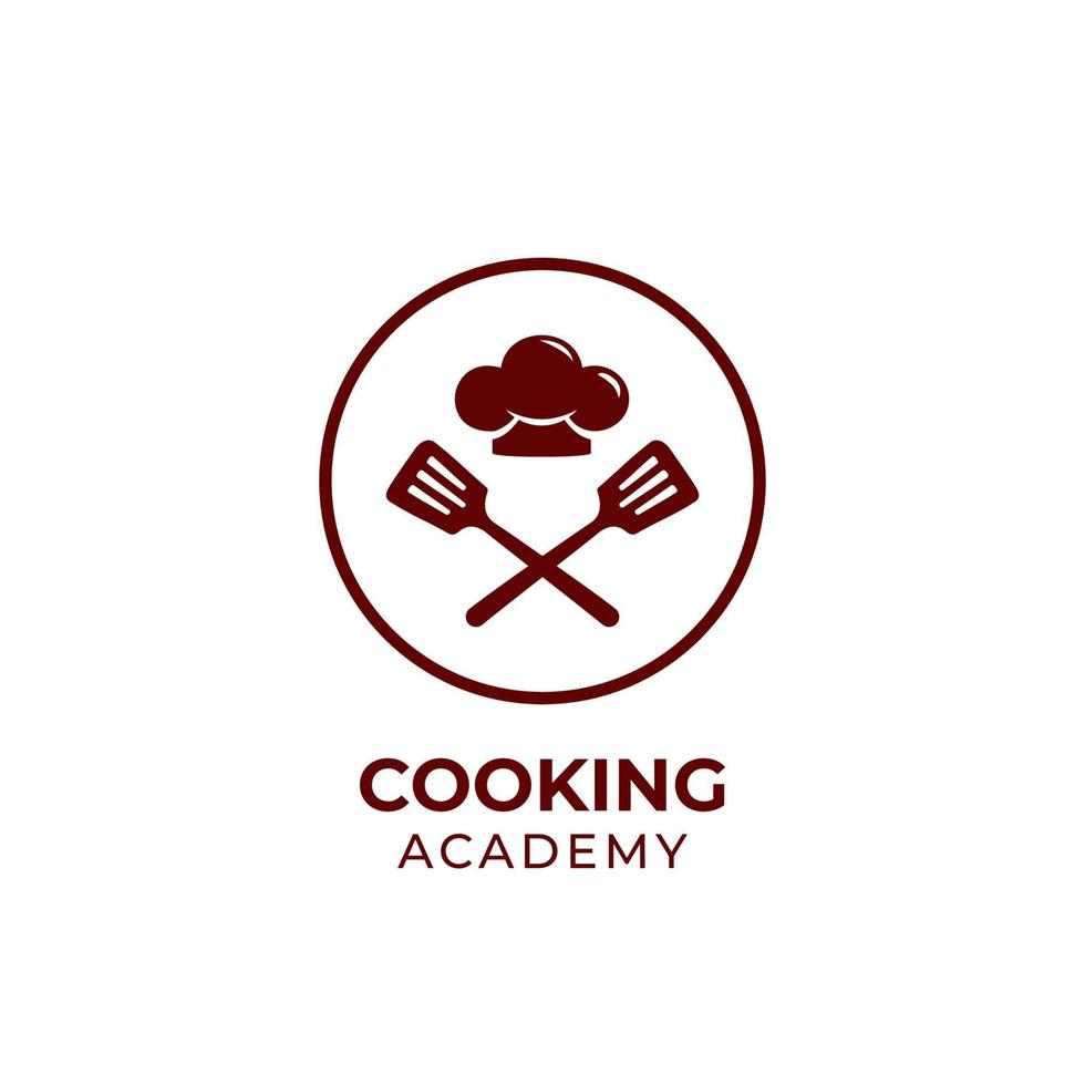 plantilla de logotipo de la academia de cocina, ícono del logotipo del curso de la escuela de chef con espátula y gorro de chef vector