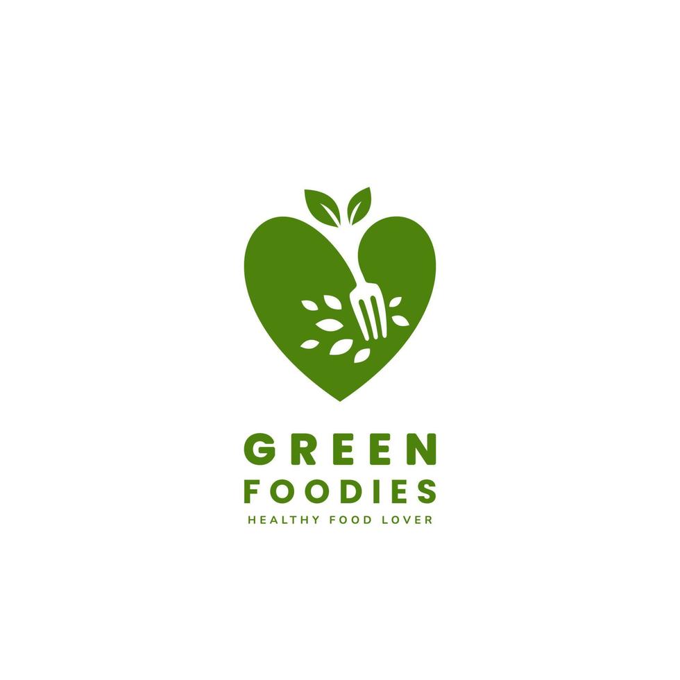 Healthy green vegan food lover logo, vegetarian foodie logo icon vector