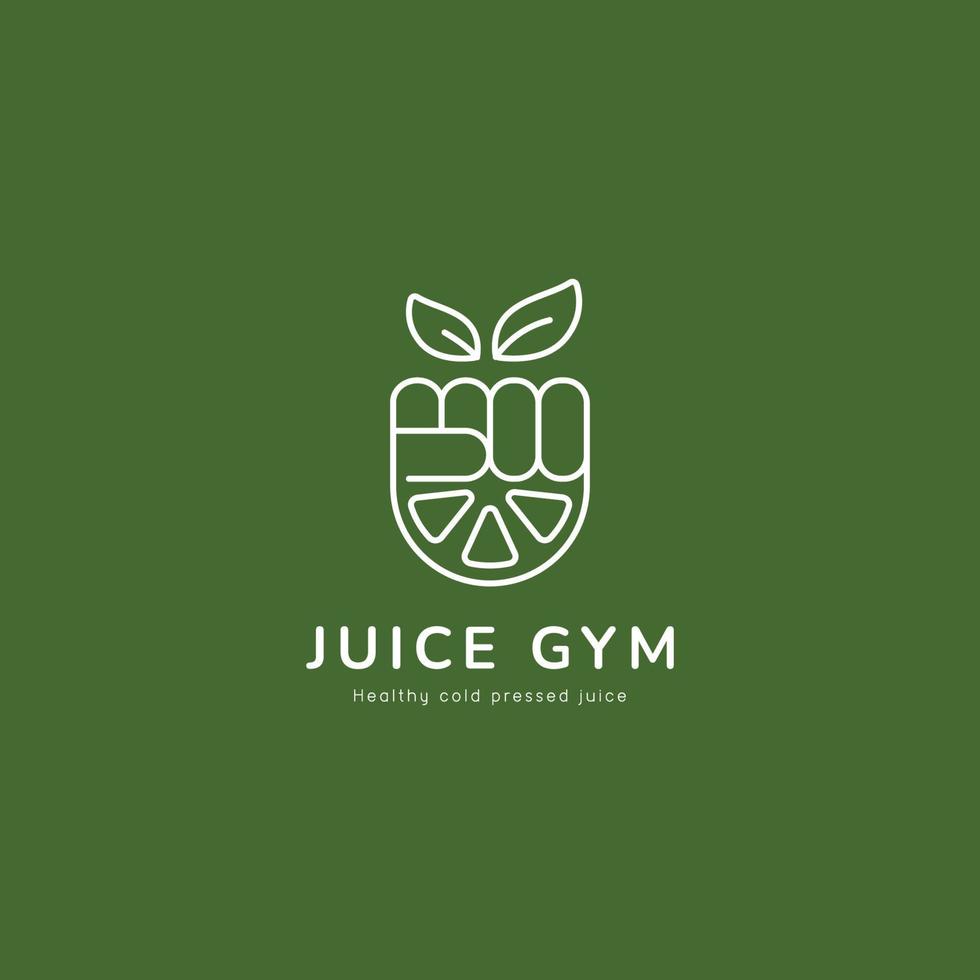 natural healthy gym juice logo with hand fist and lemon slice icon illustration vector