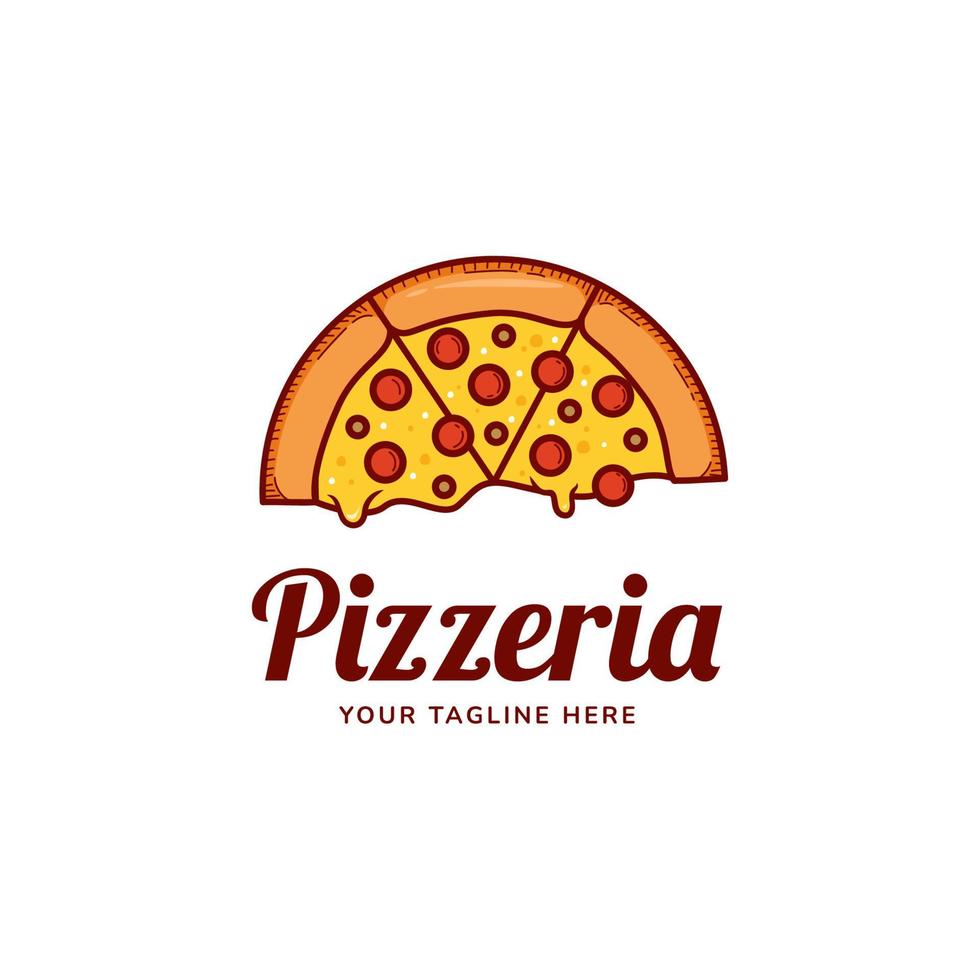 Logotipo de pizza de fusión, restaurante pizzería con ilustración de plantilla de icono de logotipo de queso de fusión vector