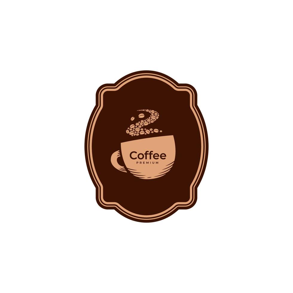 taza de café caliente icono del logotipo de la insignia en estilo simple clásico vintage vector