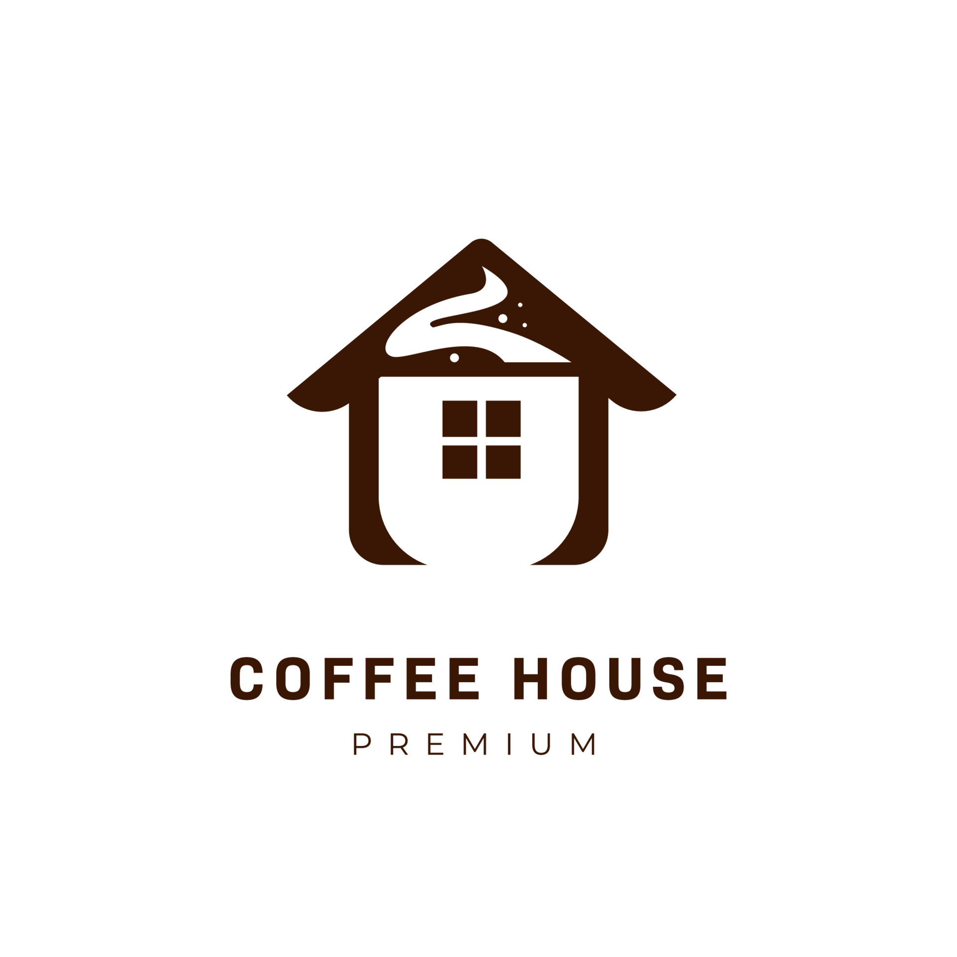 Coffee house logo with cup of coffee logo icon symbol inside house
