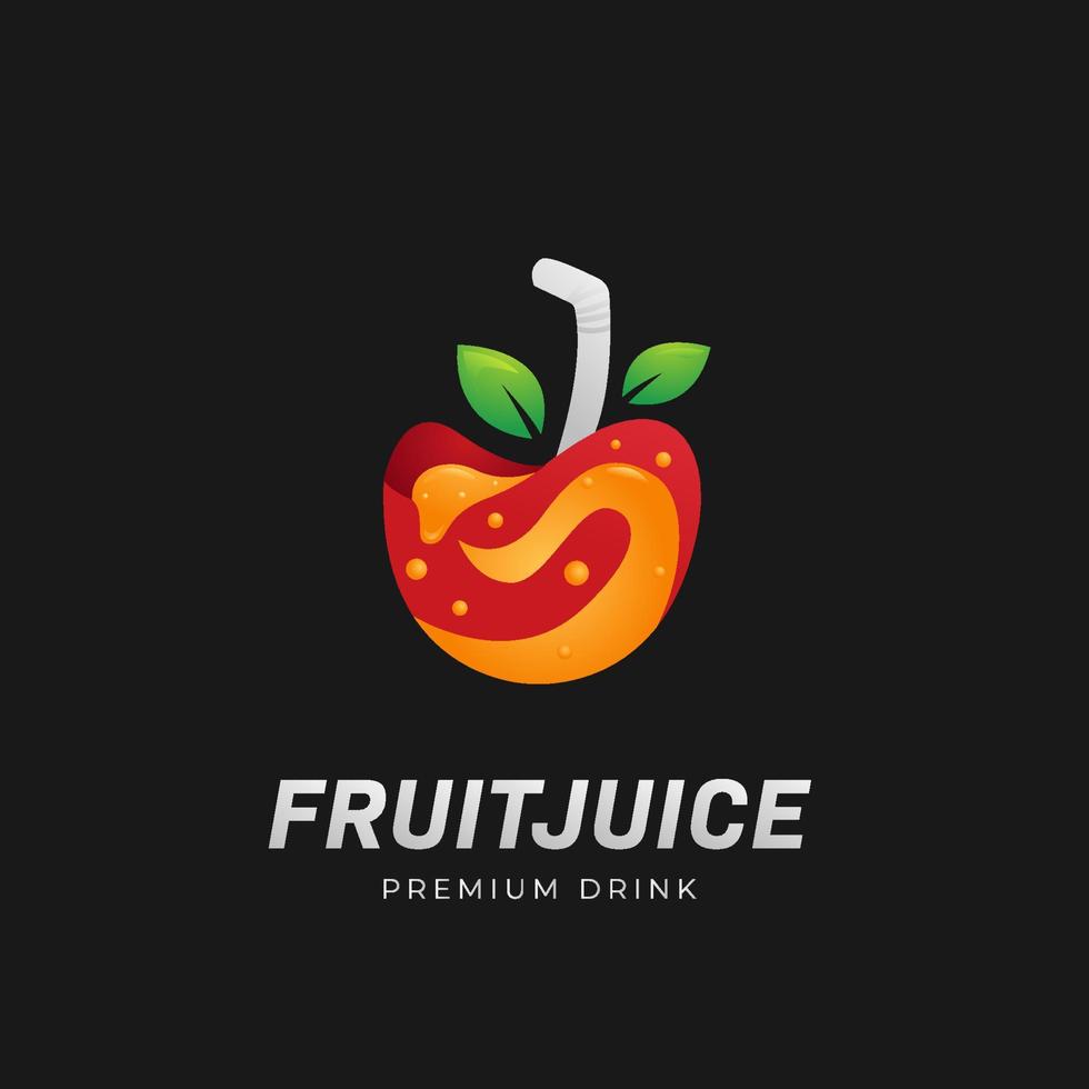 Batidos de jugo de fruta premium beben el símbolo del logotipo con manzana como vector de ilustración de icono de vidrio de taza