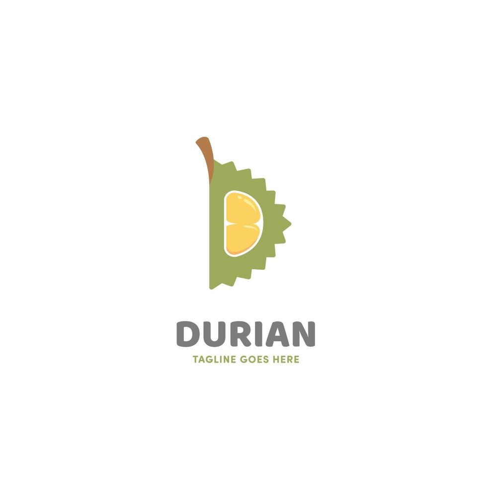 Durian open slice logo icon in letter D shape vector