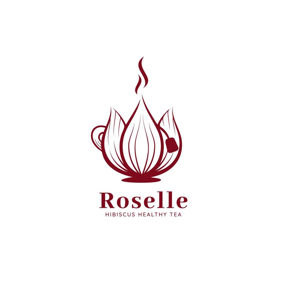 plantilla de icono de logotipo de té saludable de flor de hibisco roselle vector