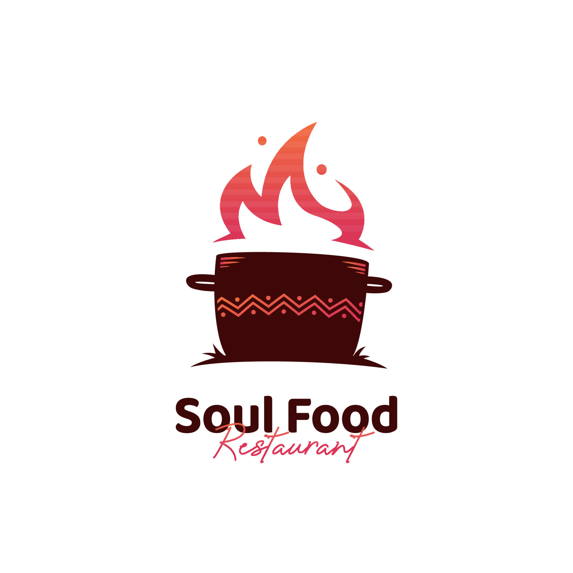 Soul food kitchen logo with hot pot logo icon and african ethnic