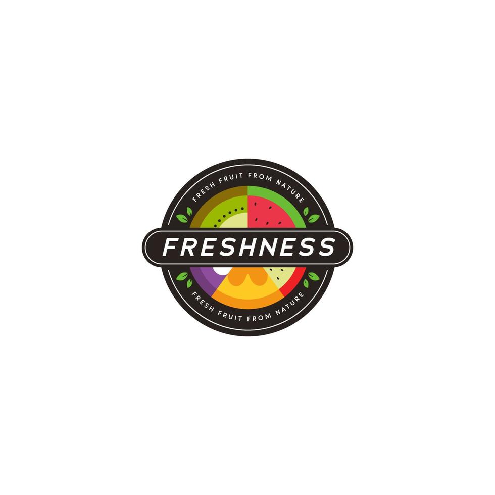 logotipo de la tienda de verduras de frutas de naturaleza fresca plantilla de icono de placa redonda vector