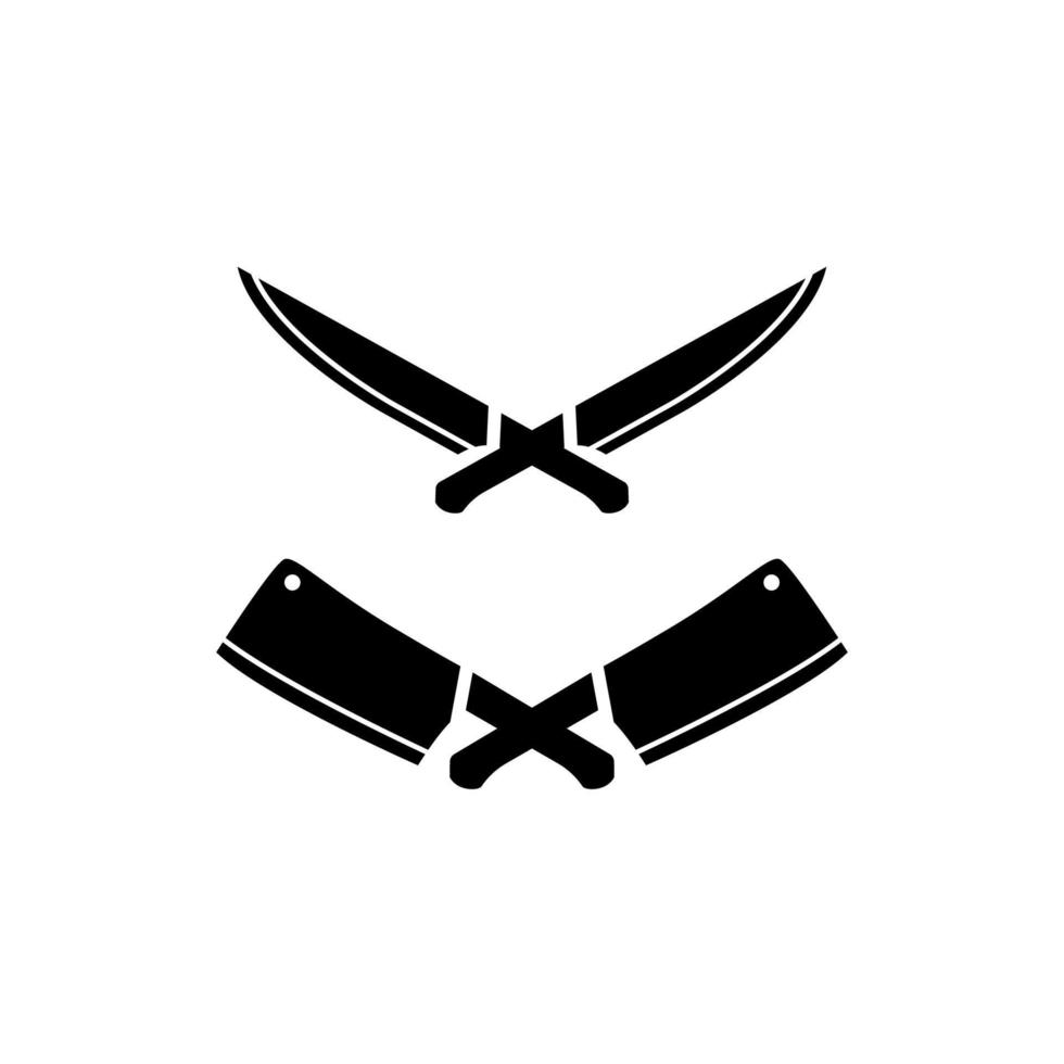 Crossed knife and butcher knife logo icon symbol template vector