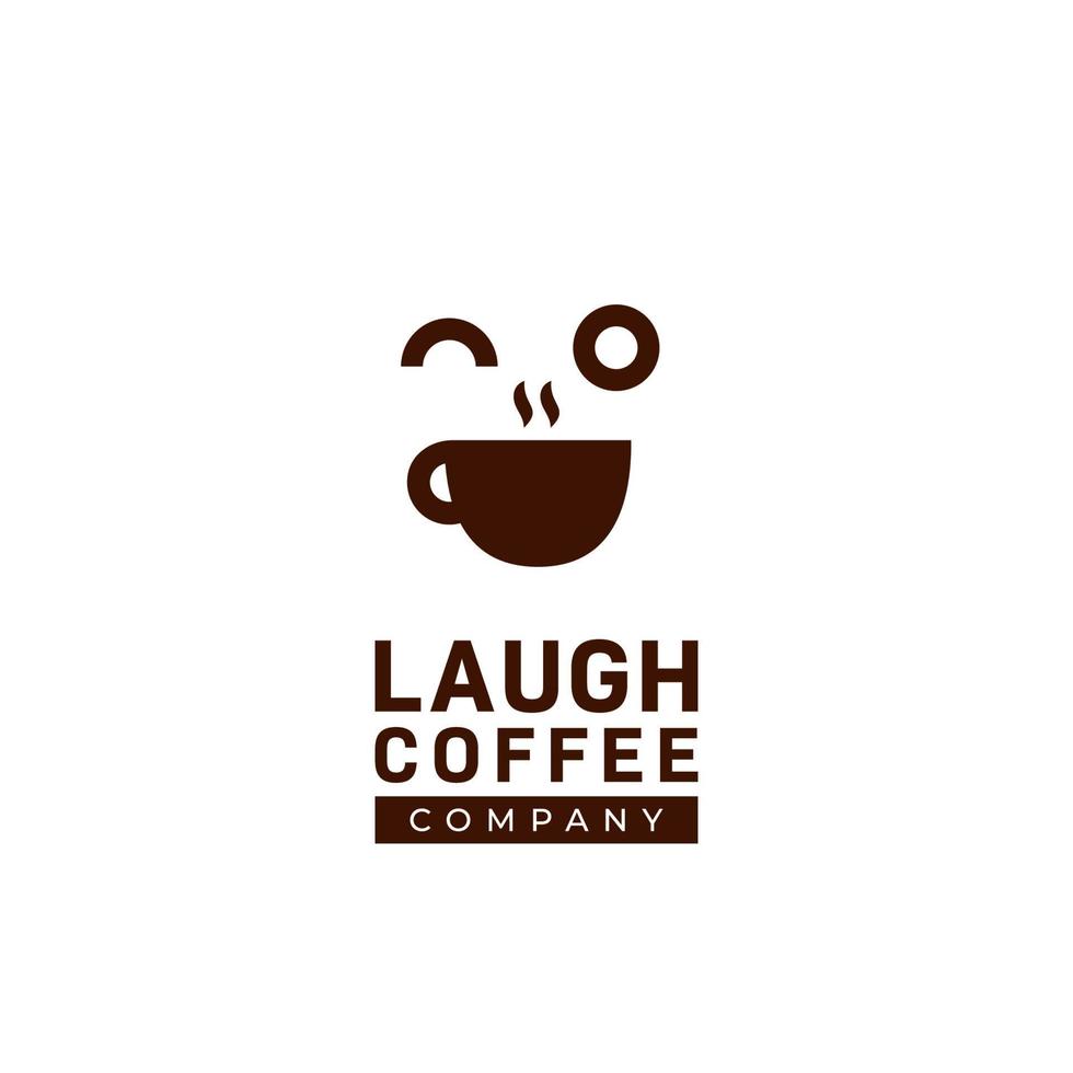 Happy fun laugh coffee shop logo, coffee cafe logo with big laugh smile face expression icon illustration concept vector