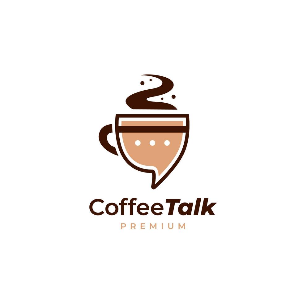 Fun coffee talk logo in mug shape and chat message bubble icon illustration vector