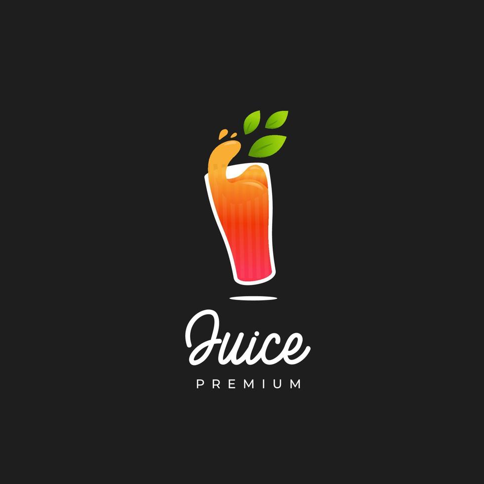 jugo de naranja premium en logotipo de vidrio, jugo de hierbas naturales líquido naranja para plantilla de icono de logotipo de empresa de barra de jugos vector
