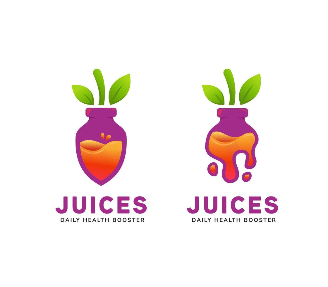 Juicy bottle juice logo inside purple beet fruit shape bottle icon symbol illustration vector