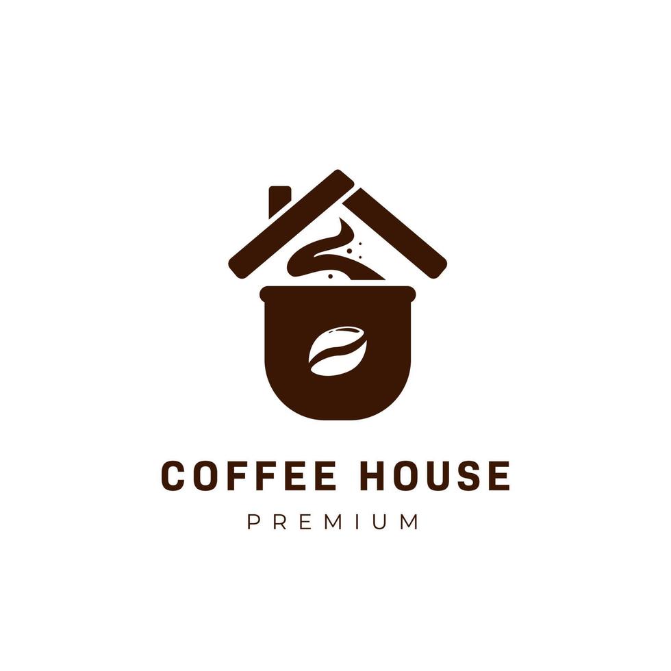 Coffee house logo with cup of coffee and roof icon symbol vector