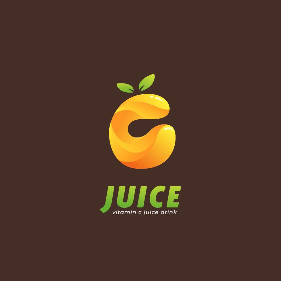 Logotipo de jugo de vitamina c de limón naranja en el icono de forma de letra c vector