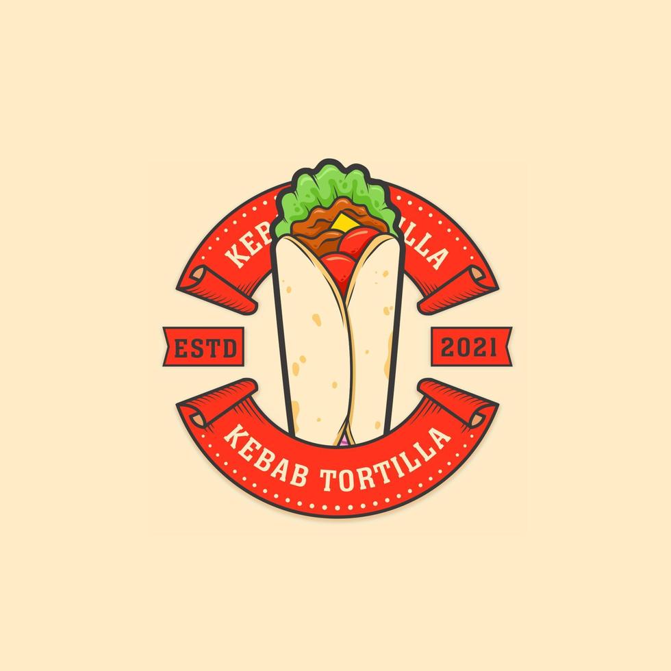 Kebab tortilla logo template circus style badge vector