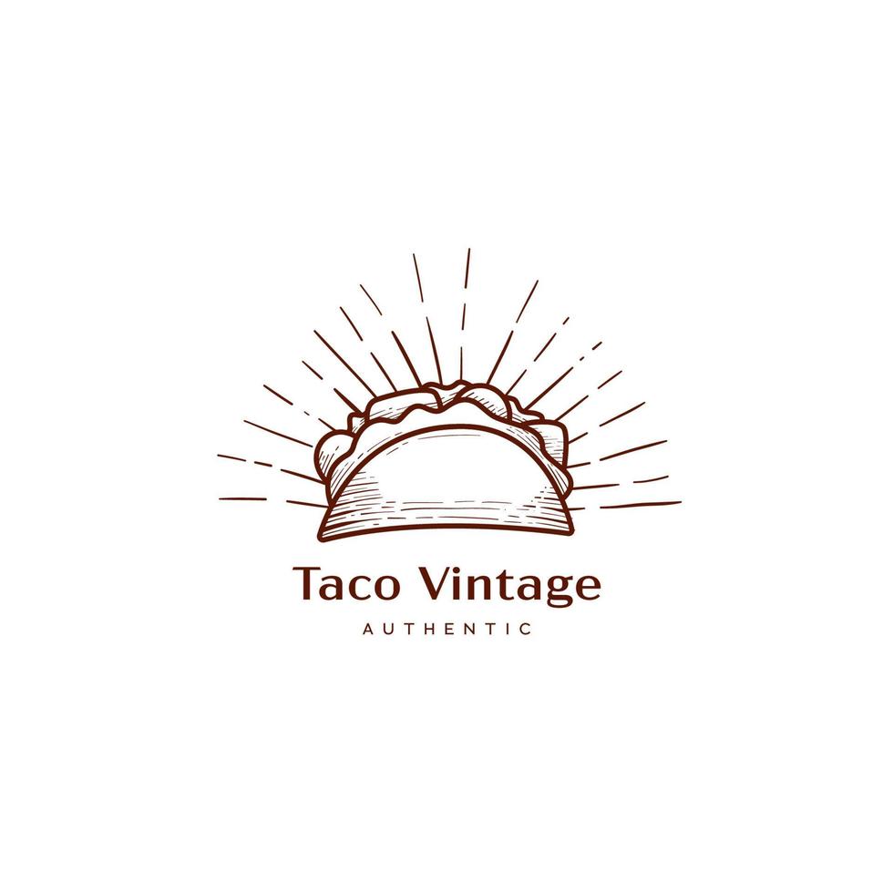 logotipo de taco nacho en ilustración de icono de estilo antiguo vintage vector