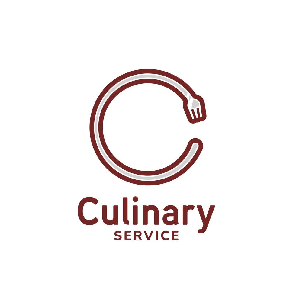 Letter C fork catering culinary logo icon template for restaurant business vector