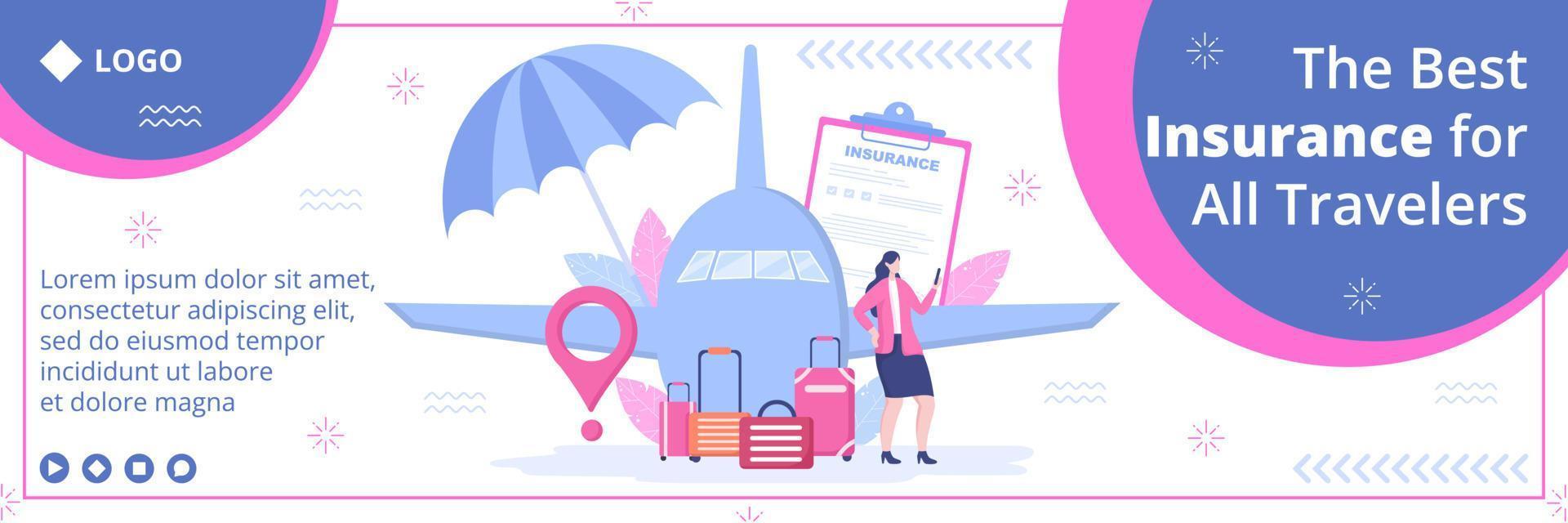 Travel Insurance Cover Template Flat Design Illustration Editable of Square Background Suitable for Social media, Greeting Card and Web Internet Ads vector