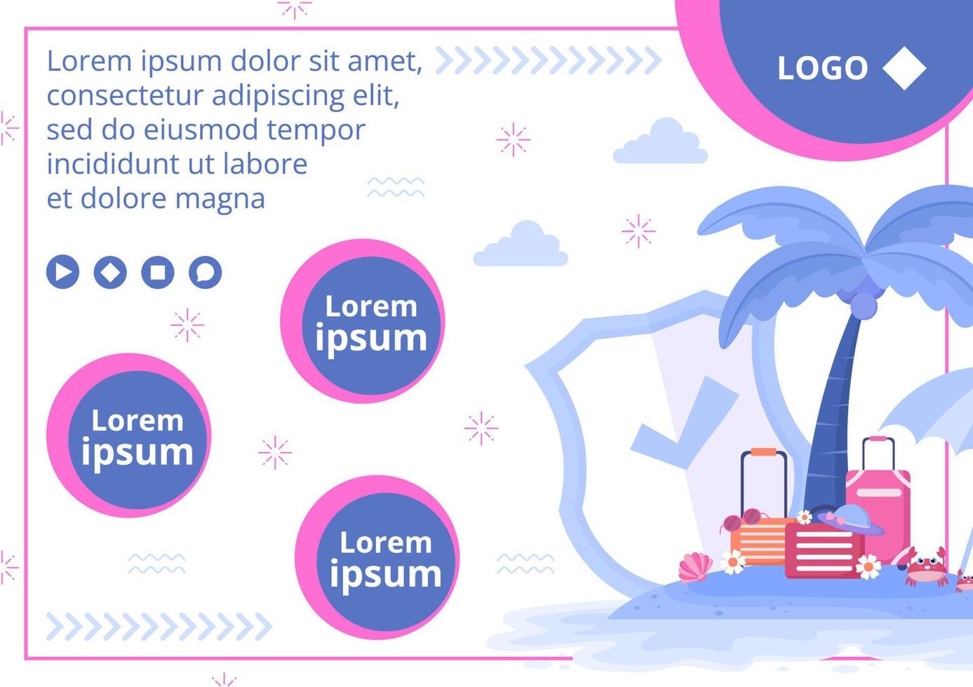 Travel Insurance Brochure Template Flat Design Illustration Editable of Square Background Suitable for Social media, Greeting Card and Web Internet Ads vector