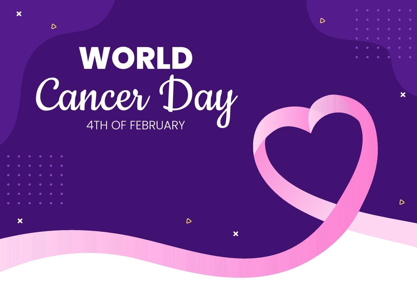 World Cancer Day with Ribbon Flat Vector Illustration. Inform the Public About Disease Awareness on February 4th Through Campaign Background or Poster
