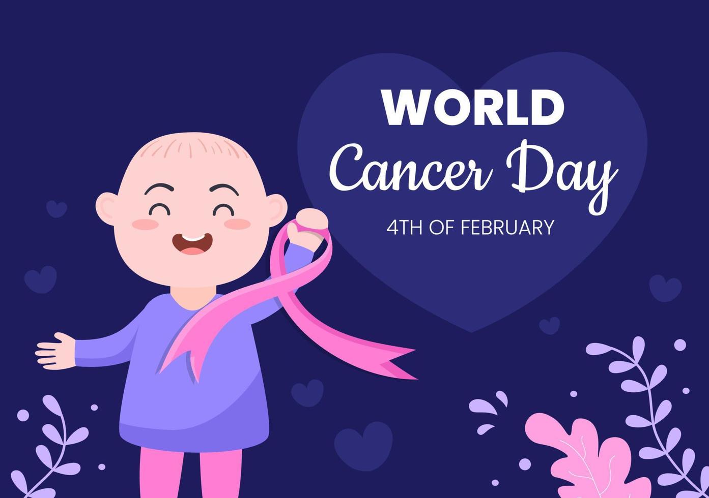 World Cancer Day with Ribbon Flat Vector Illustration. Inform the Public About Disease Awareness on February 4th Through Campaign Background or Poster
