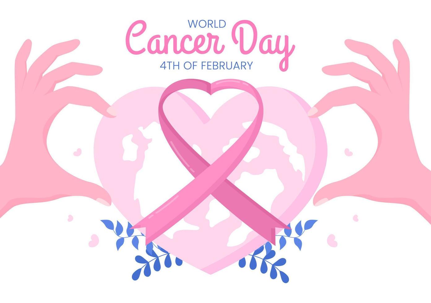 World Cancer Day with Ribbon Flat Vector Illustration. Inform the Public About Disease Awareness on February 4th Through Campaign Background or Poster