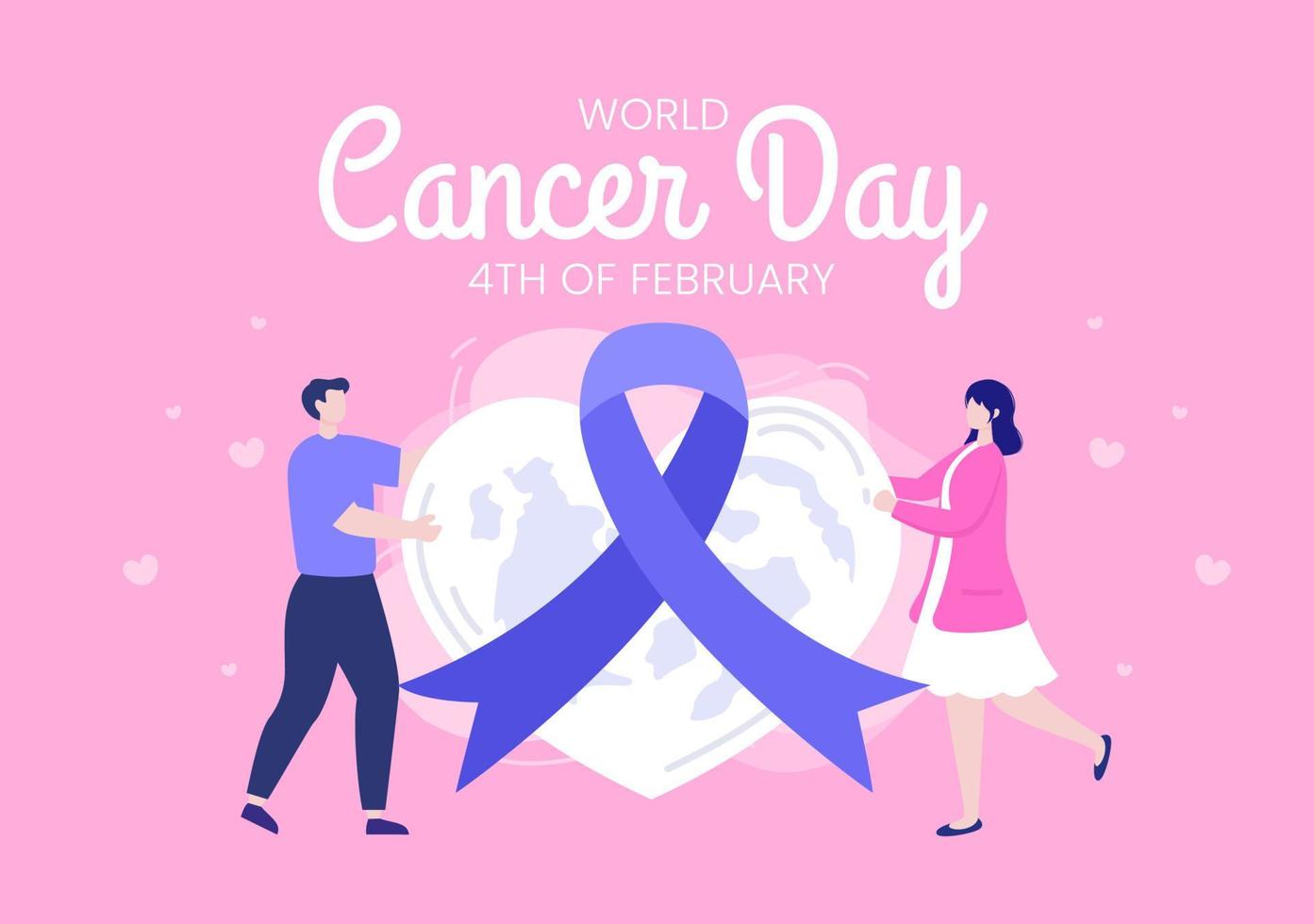 World Cancer Day with Ribbon Flat Vector Illustration. Inform the Public About Disease Awareness on February 4th Through Campaign Background or Poster