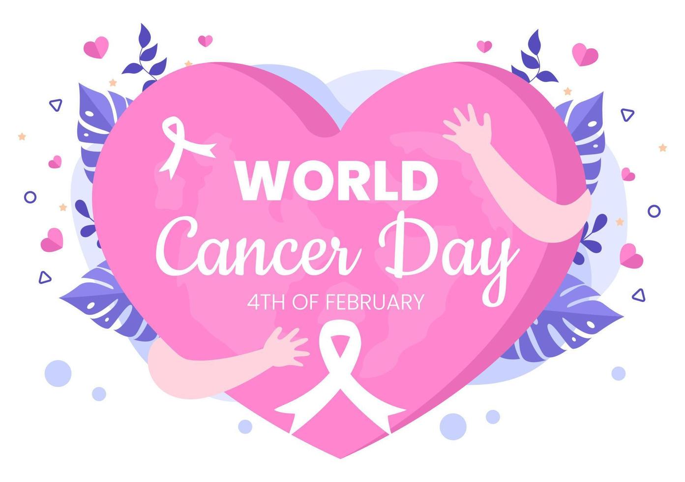 World Cancer Day with Ribbon Flat Vector Illustration. Inform the Public About Disease Awareness on February 4th Through Campaign Background or Poster