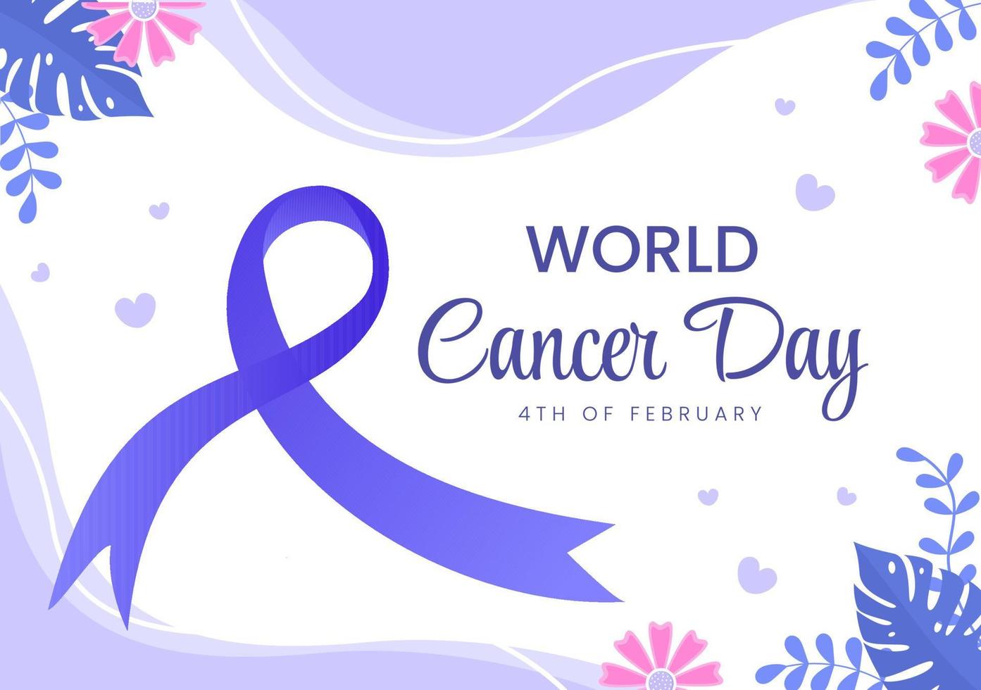 World Cancer Day with Ribbon Flat Vector Illustration. Inform the Public About Disease Awareness on February 4th Through Campaign Background or Poster