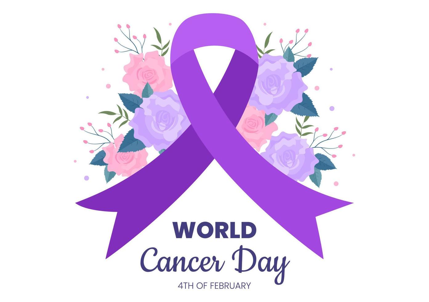 World Cancer Day with Ribbon Flat Vector Illustration. Inform the Public About Disease Awareness on February 4th Through Campaign Background or Poster