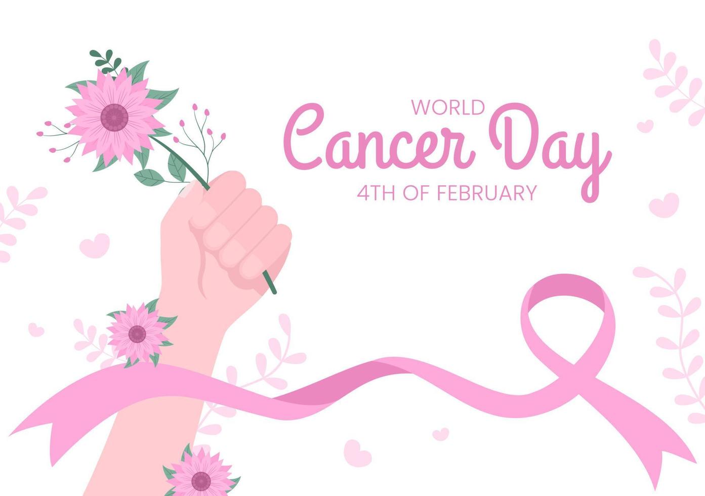 World Cancer Day with Ribbon Flat Vector Illustration. Inform the Public About Disease Awareness on February 4th Through Campaign Background or Poster