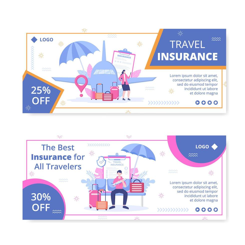 Travel Insurance Banner Template Flat Design Illustration Editable of Square Background Suitable for Social media, Greeting Card and Web Internet Ads vector