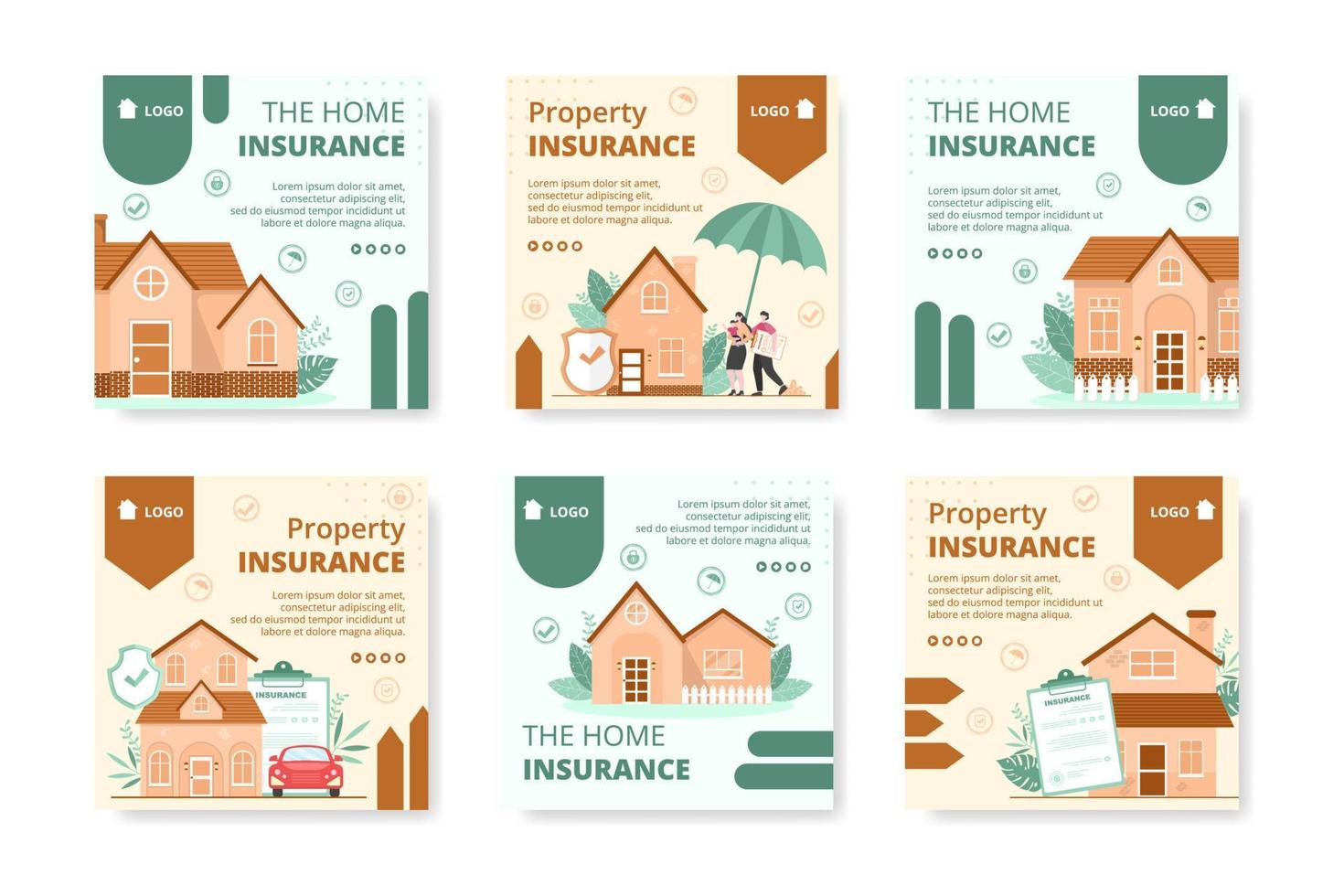 Property Insurance Post Template Flat Design Illustration Editable of Square Background Suitable for Social media, Greeting Card and Web Internet Ads vector