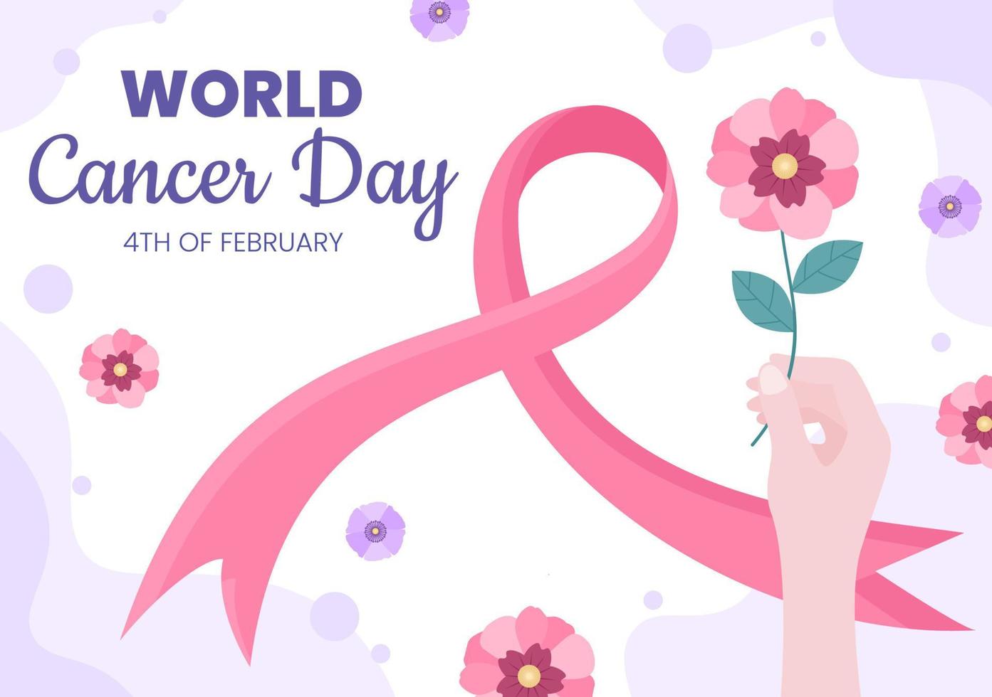 World Cancer Day with Ribbon Flat Vector Illustration. Inform the Public About Disease Awareness on February 4th Through Campaign Background or Poster