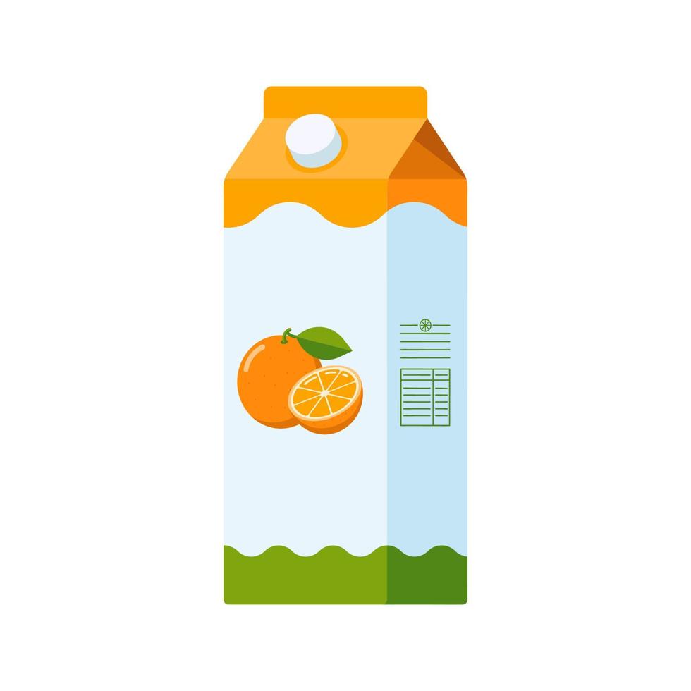 Carton Box with Orange Juice. Citrus drink icon for logo, menu, emblem, template, stickers, prints, food package design and decoration. Flat Style vector