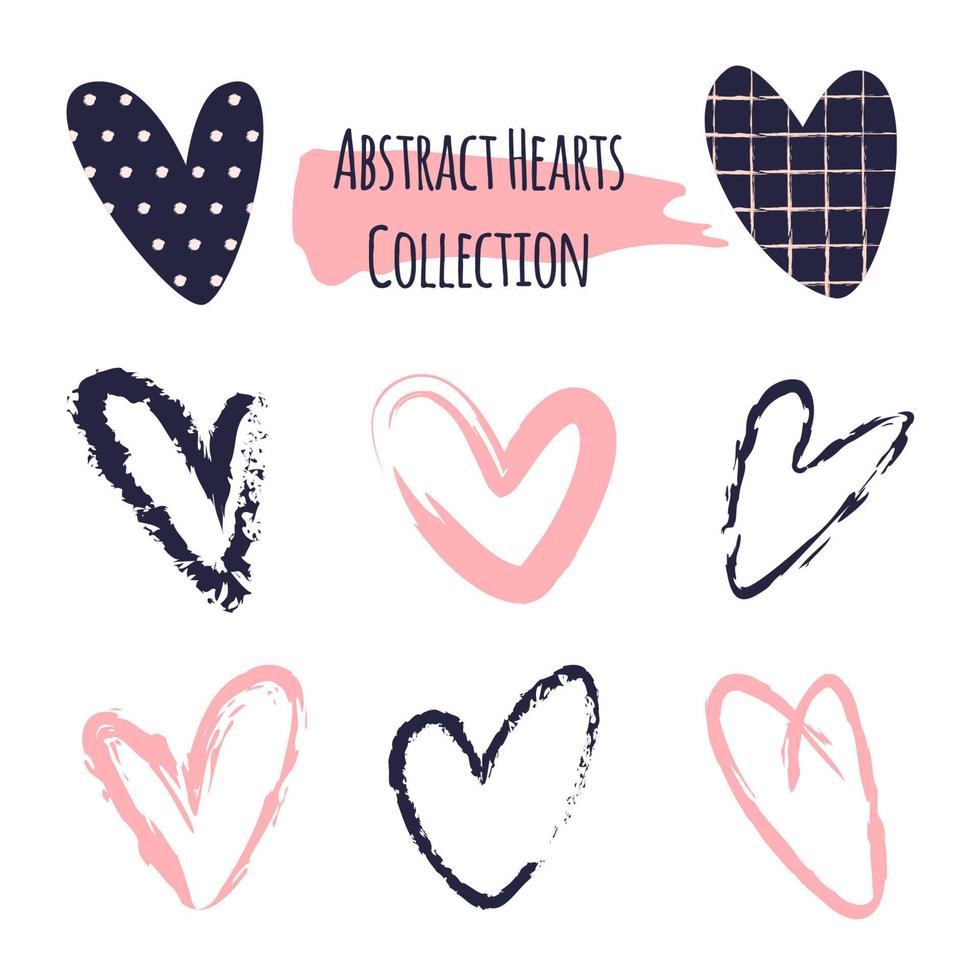 Conjunto de corazones para decorar tarjetas, invitaciones para vacaciones,  día de san valentín, boda, cada corazón es diferente en forma, color y  textura. ilustración vectorial gráficos aislados