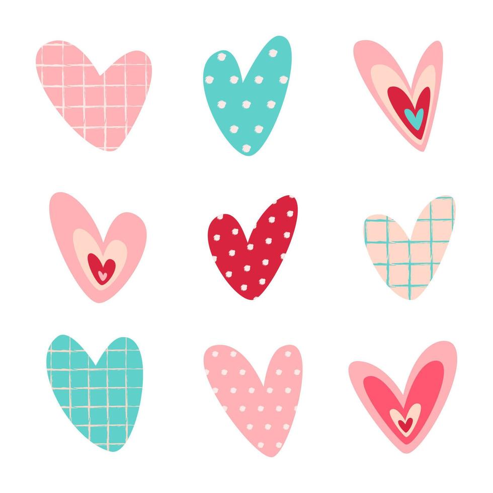 Conjunto de corazones dibujados a mano. estilo doodle. colección de elementos de diseño para postales, historias, boda y día de San Valentín, invitación y diseño y decoración de tarjetas de felicitación. vector