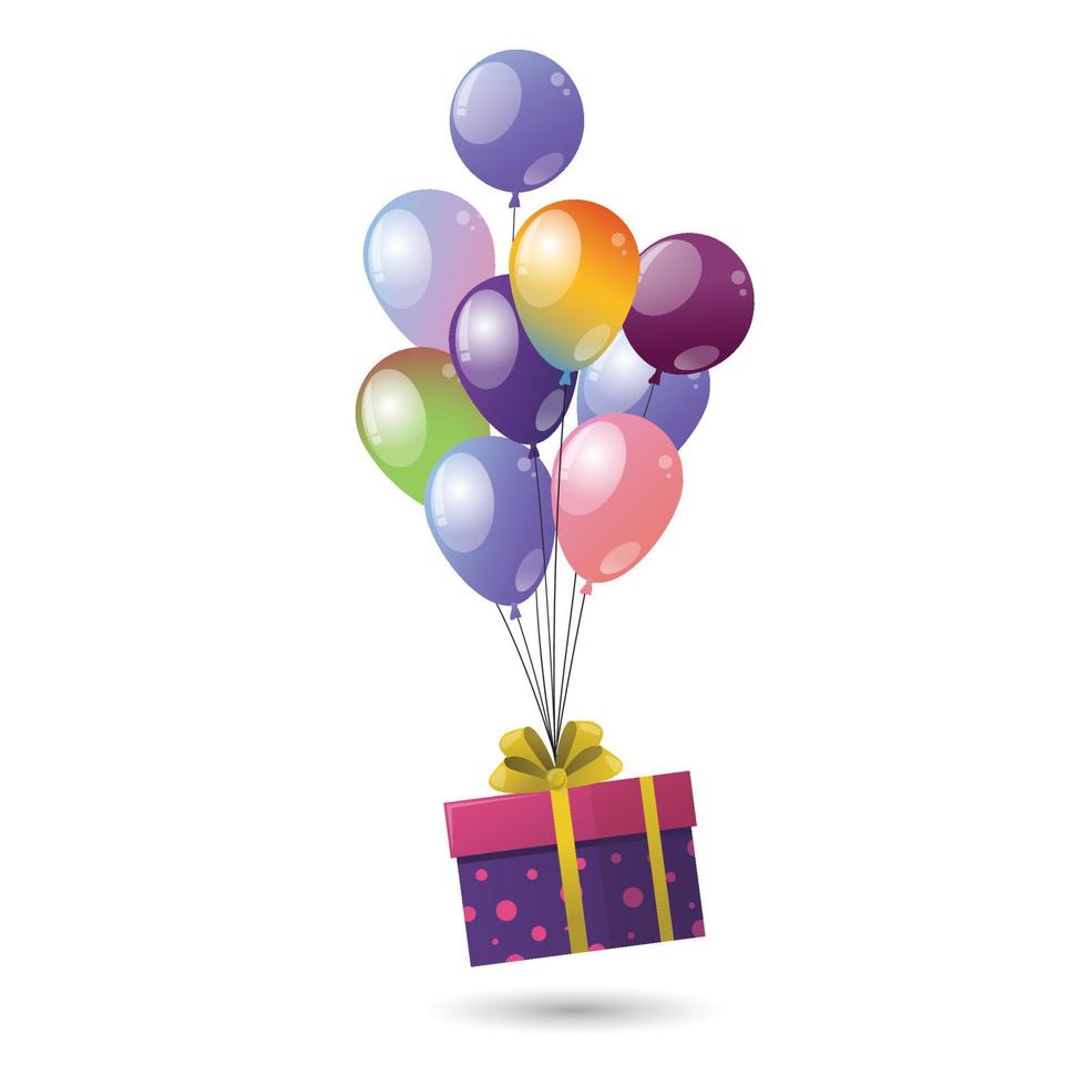 Gift box with colorful balloons air floating vector