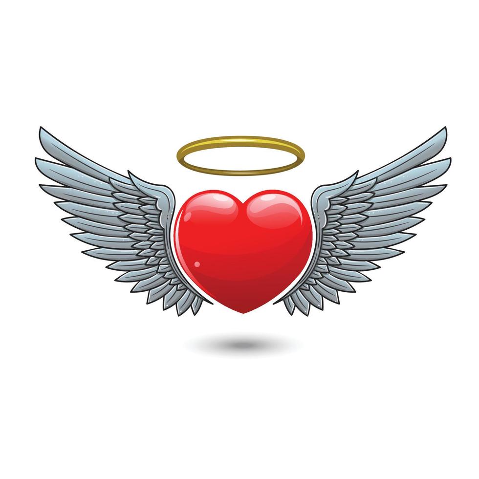 vector de dibujos animados corazón con alas de ángel y un halo 4854604  Vector en Vecteezy