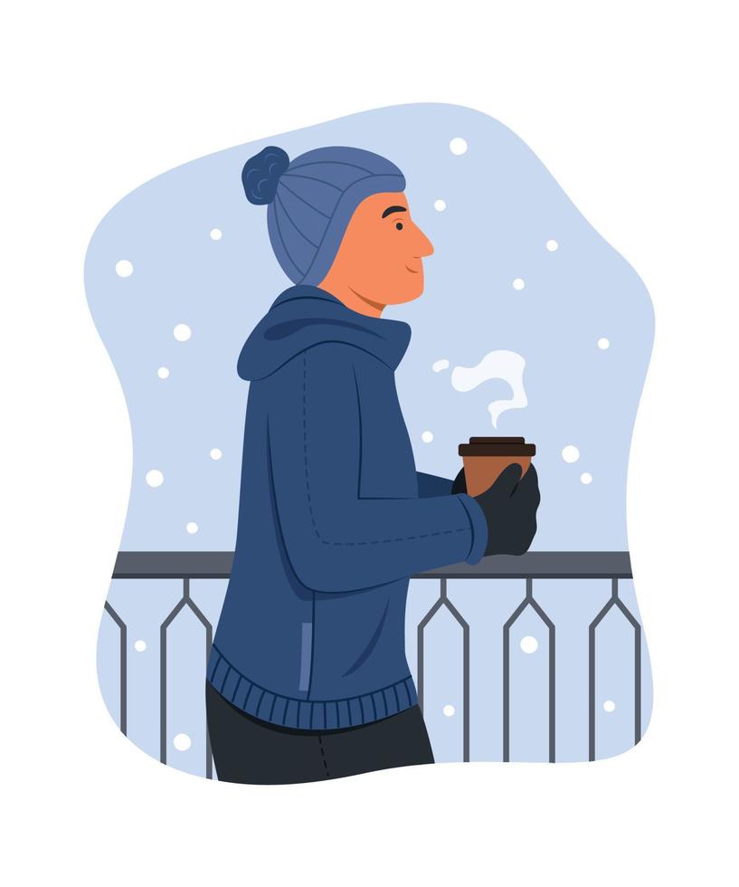 hombre al aire libre en la temporada de invierno. vector