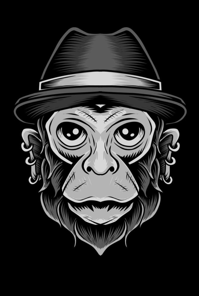 illustration vector monkey head with hat