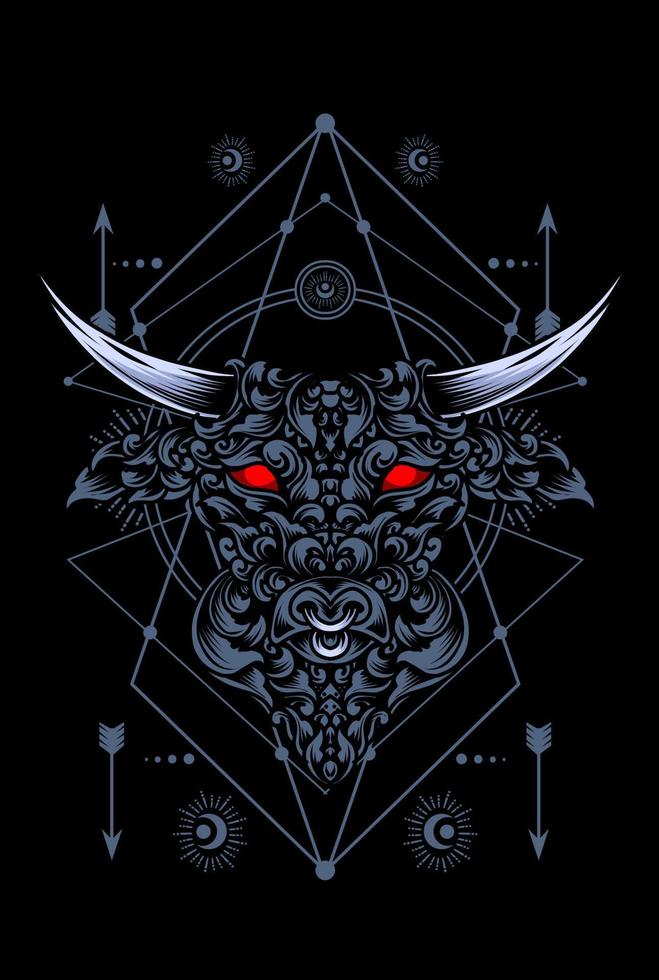 Illustration vector bull head engraving ornament