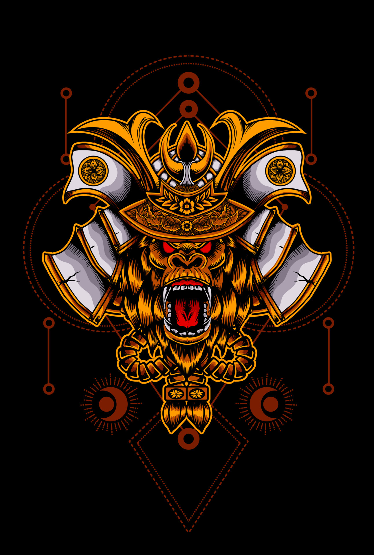 illustration vector gorilla samurai head 4854657 Vector Art at Vecteezy