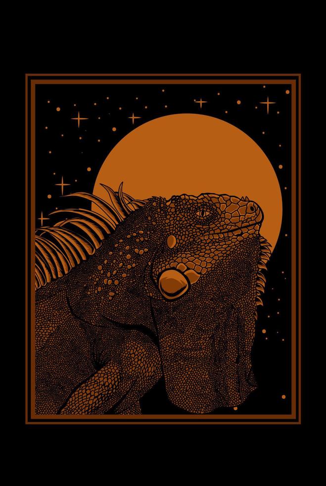 illustration vintage vector iguana with engraving style