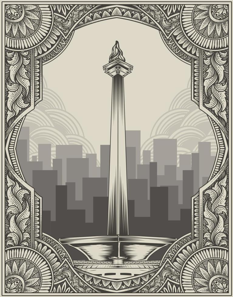 ilustración monas jakarta emblemático icono vector